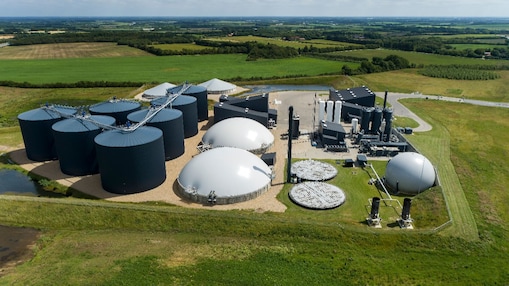 Areial shot of Shell Korskro Biogas plant showing all the biogas reactors and facilities that is required to produce biogas 