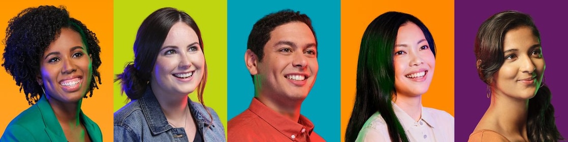 Five smiling Shell employees looking to the future